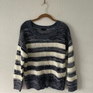 Navy & Cream Stripe Sweater Size Small by Mine Open Weave